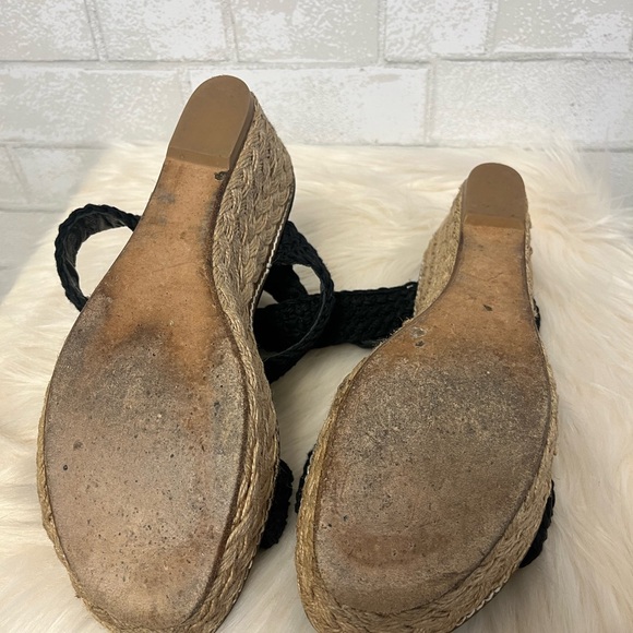 Stuart Weitzman Alexio Crochet Black Ankle Wrap Wedge Sandals Size 9 - Picture 8 of 8